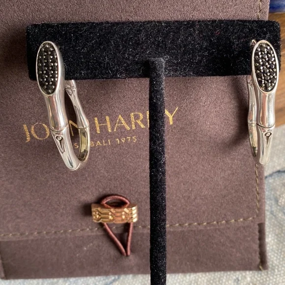 John Hardy Authentic Sterling Silver and Black Sapphire Earrings - Picture 2 of 12